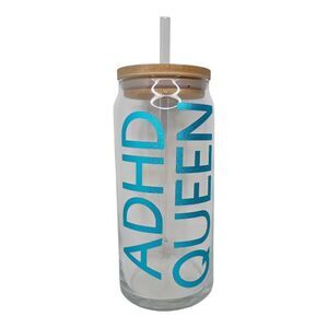 ADHD Queen 20oz Glass Cup | Iced Coffee | Bamboo Lid